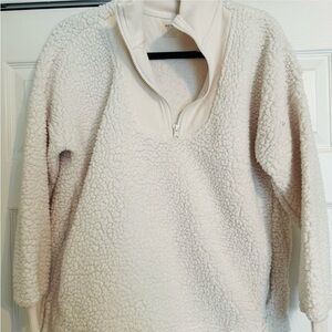 Aerie Cream Sherpa Quarter Zip Pullover Cozy